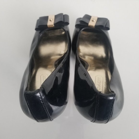 COACH Starla Patent Leather Black High Heels 7.5 B Platform Stiletto Peep Toe - Picture 3 of 9